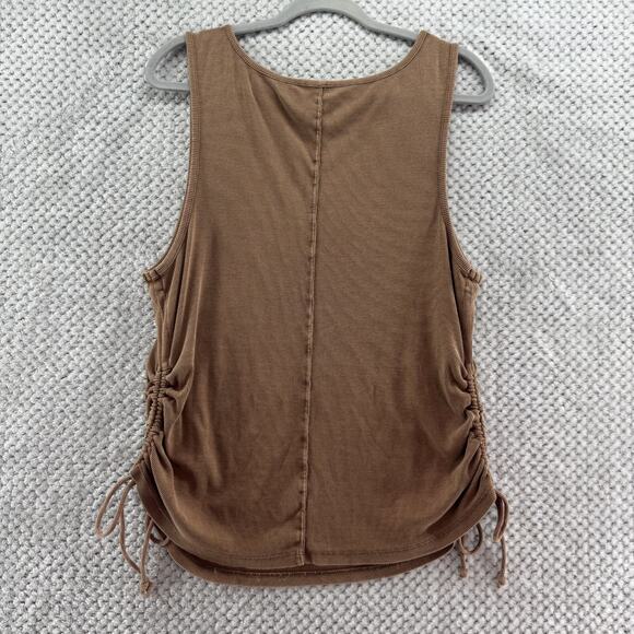 Pilcro Anthropologie Top Womens XL Brown Rib Knit Square Neck Ruched Tie Tank - Picture 7 of 13